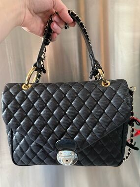 RED Valentino Quilted Black Shoulder Bag with Gold Hardware